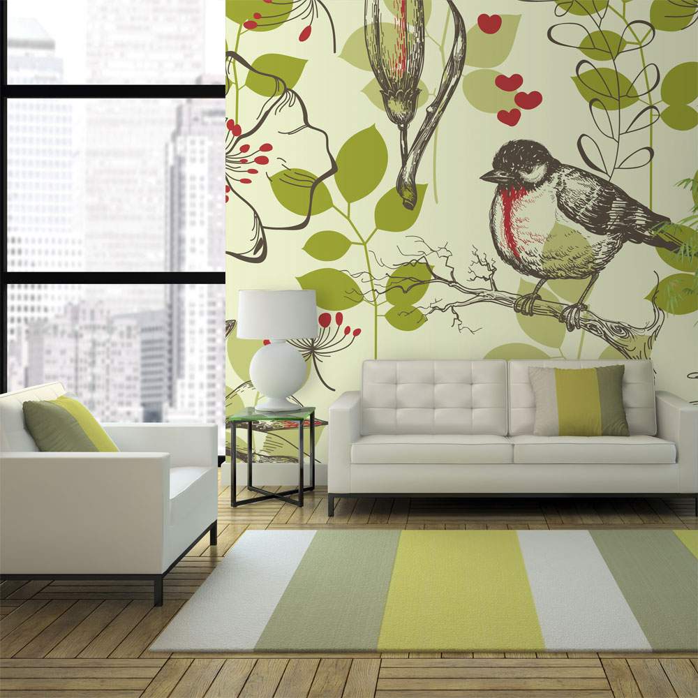 Fototapeet – Bird and lilies vintage pattern