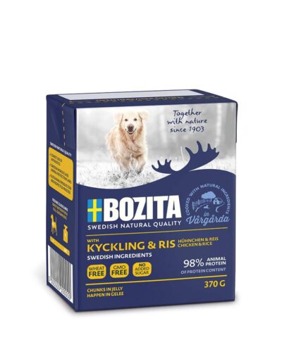 Bozita konserv koertele Chicken and Rice In Jelly 6 x 370g - kanalihatükid tarrendis