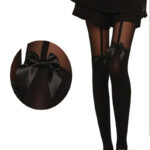 New-Brand-Ben-Xi-Black-Fake-Bow-Tie-Garter-belt-Thigh-High-Pantyhose-Over-The-Knee