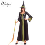 Wendywu-New-Arrival-Sexy-Women-Lace-Up-Flare-Long-Sleeve-Long-Dress-Black-Green-Witch-Costumes