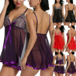 Women-Lace-Floral-Sexy-Lingerie-Nightwear-Sleepwear-Dress-Babydoll-Lace-G-string-Underwear-Ladies-Nightdress