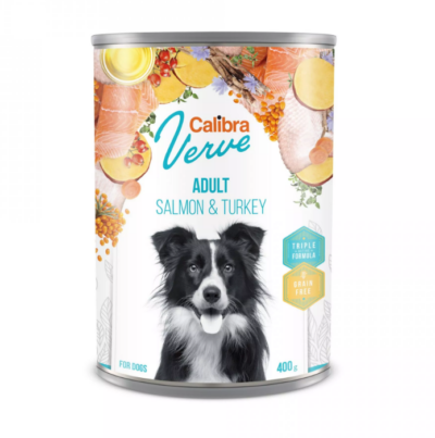 Calibra Dog Verve Grain Free Adult Salmon&Turkey 400g - teraviljavaba konservtoit lõhe- ja kalkunilihaga koertele