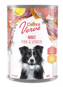 Calibra Dog Verve GF Adult Pork & Venison 400g- teraviljavaba konservtoit täiskasvanud koertele sea- ning hirvelihaga