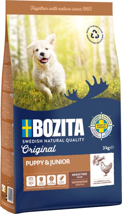 Bozita Original Puppy & Junior -  täissööt kutsikatele, noortele koertele, tiinetele ja imetavatele koertele
