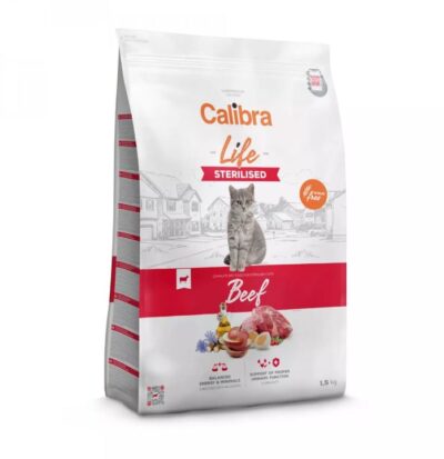 Calibra Cat Life Sterilised Beef 1,5kg - kuivtoit täiskasvanud kassidele veiselihaga